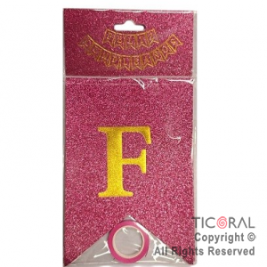 BANDERIN FELIZ CUMPLE LUJO DX FUCSIA CON GLITTER CON STAMPING x 1